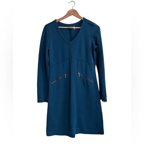 Athleta Celebration Ponte Knit Long sleeve Dress Teal Size Medium - Picture 2 of 5